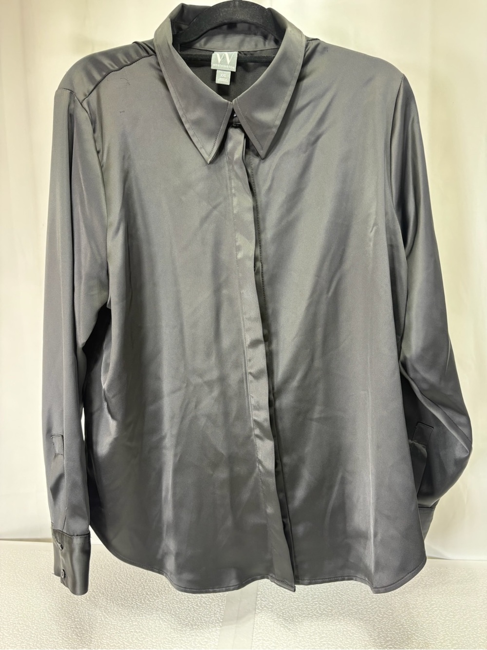 Worthington Women's Dark Gray Satin Button-Front Shirt 4018